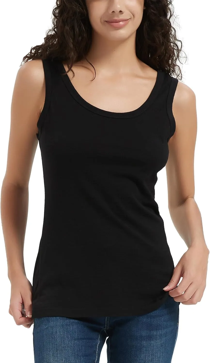 100% Merino Wool Tank Top for Women, Scoop Neck, Active Lightweight Breathable Undershirt, No-Odor Base Layer (US, Alpha, X-Large, Regular, Regular, Black)