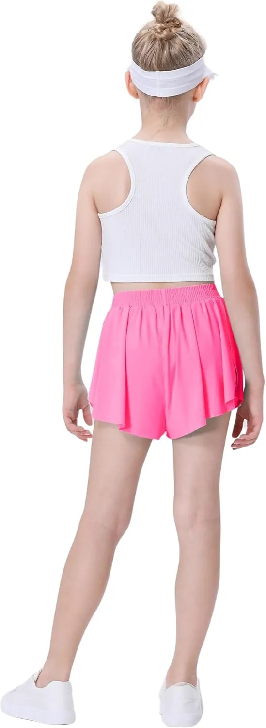 3 Pack Soft Girls Butterfly Shorts 7-16 Comfortable 2-in-1 Kids Flowy Shorts for Running, Dance, Sports