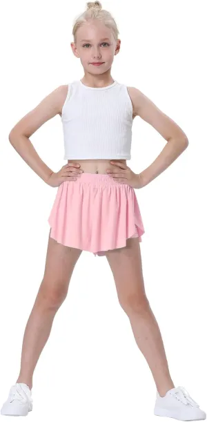 3 Pack Soft Girls Butterfly Shorts 7-16 Comfortable 2-in-1 Kids Flowy Shorts for Running, Dance, Sports