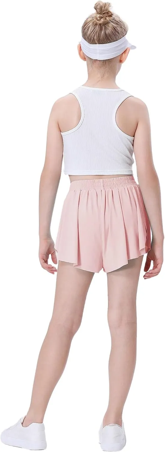 3 Pack Soft Girls Butterfly Shorts 7-16 Comfortable 2-in-1 Kids Flowy Shorts for Running, Dance, Sports
