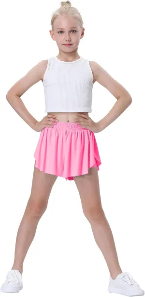 3 Pack Soft Girls Butterfly Shorts 7-16 Comfortable 2-in-1 Kids Flowy Shorts for Running, Dance, Sports