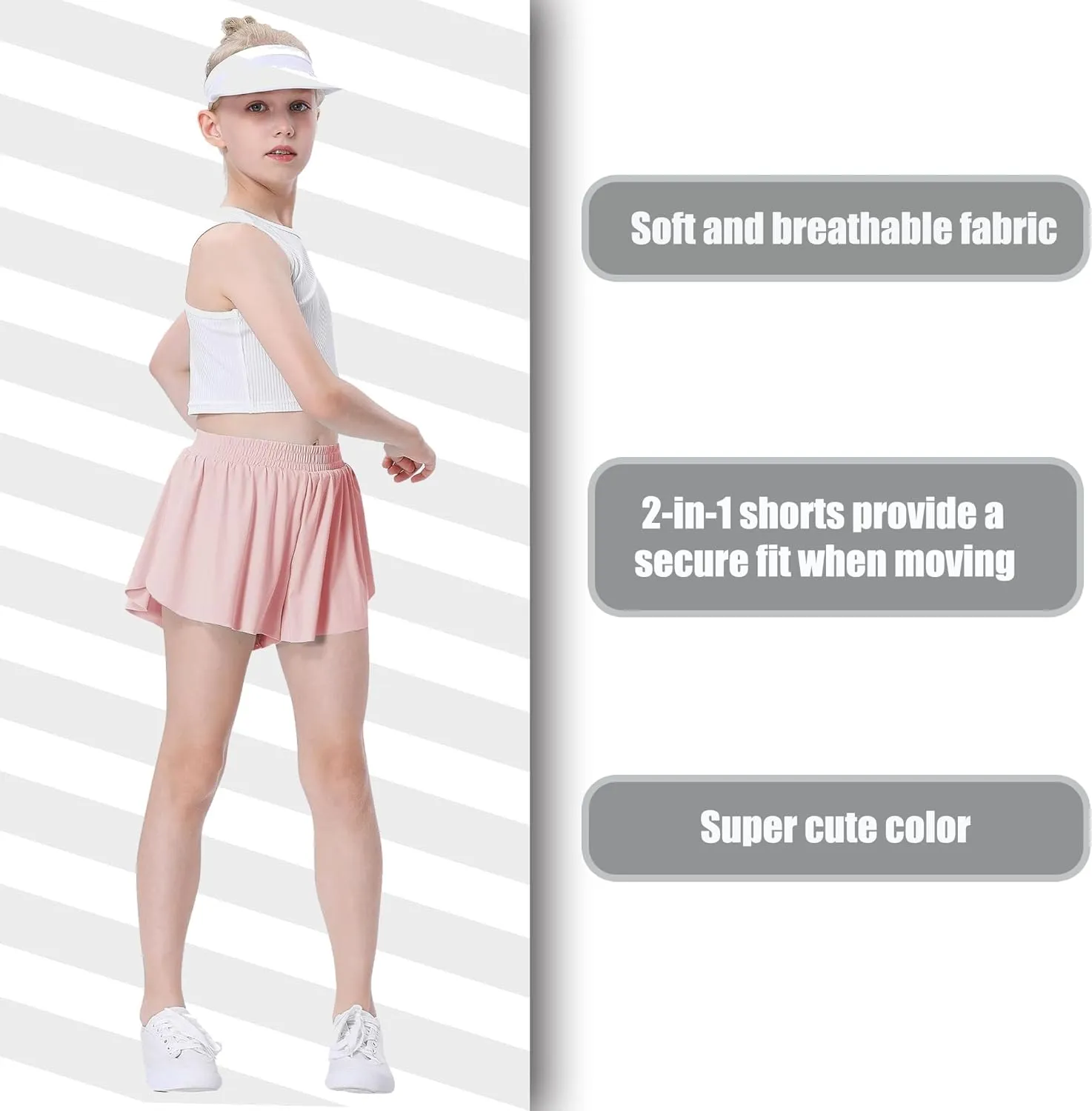 3 Pack Soft Girls Butterfly Shorts 7-16 Comfortable 2-in-1 Kids Flowy Shorts for Running, Dance, Sports