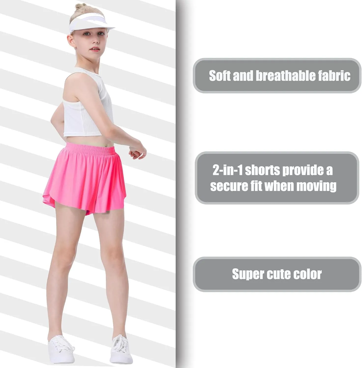 3 Pack Soft Girls Butterfly Shorts 7-16 Comfortable 2-in-1 Kids Flowy Shorts for Running, Dance, Sports