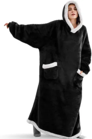 5FT Oversized Wearable Blanket Hoodie Flannel Sherpa Fleece Warm Cozy Christmas Wrap Throw Gifts for Adult
