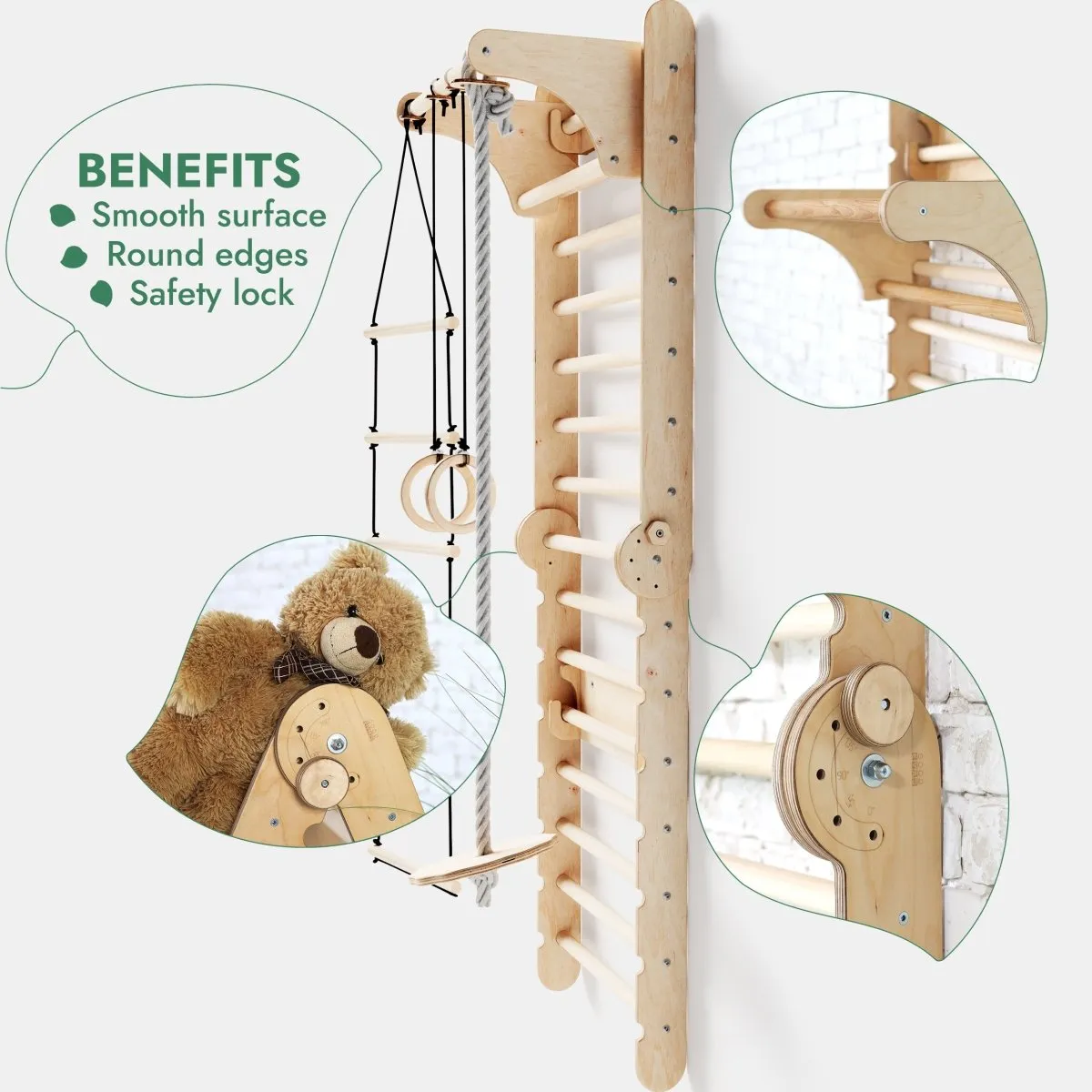 6in1 Wooden Swedish Wall / Climbing ladder for Children   Swing Set   Slide Board