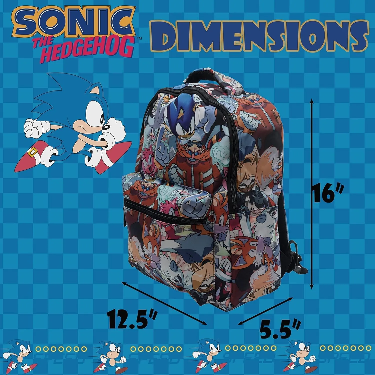 AI ACCESSORY INNOVATIONS Sonic The Hedgehog Backpack: Engaging School Bag with Sonic Characters for Kids & Adults - Durable & Comfortable Everyday Gear