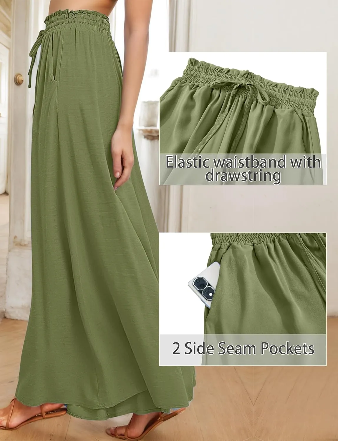 Aivtalk Womens Wide Leg Trousers Palazzo Pant Casual Elegant High Waist Trousers Simple Trousers with Pockets