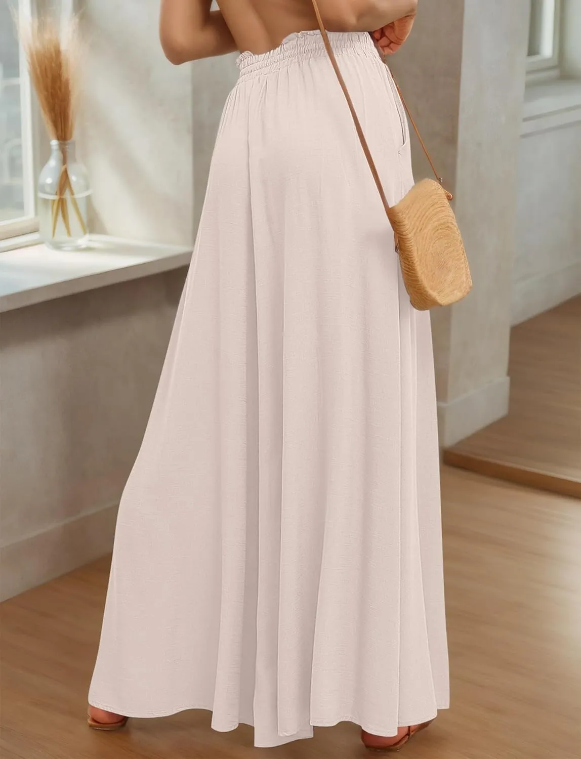 Aivtalk Womens Wide Leg Trousers Palazzo Pant Casual Elegant High Waist Trousers Simple Trousers with Pockets