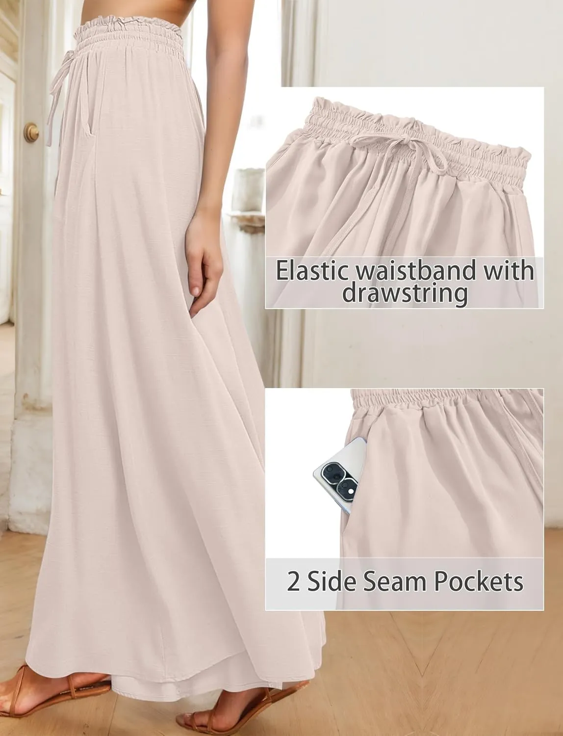 Aivtalk Womens Wide Leg Trousers Palazzo Pant Casual Elegant High Waist Trousers Simple Trousers with Pockets