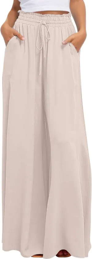Aivtalk Womens Wide Leg Trousers Palazzo Pant Casual Elegant High Waist Trousers Simple Trousers with Pockets