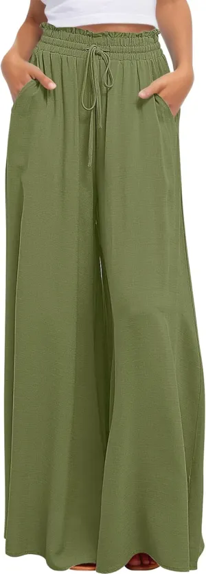 Aivtalk Womens Wide Leg Trousers Palazzo Pant Casual Elegant High Waist Trousers Simple Trousers with Pockets