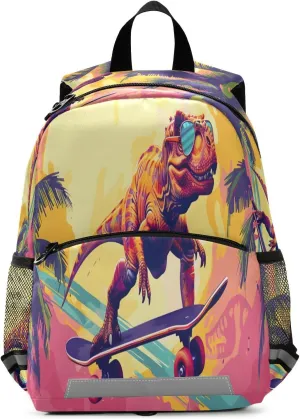 ALAZA Trendy Dinosaur Skateboarding Toddler Backpack for Boys Girls Preschool Bag