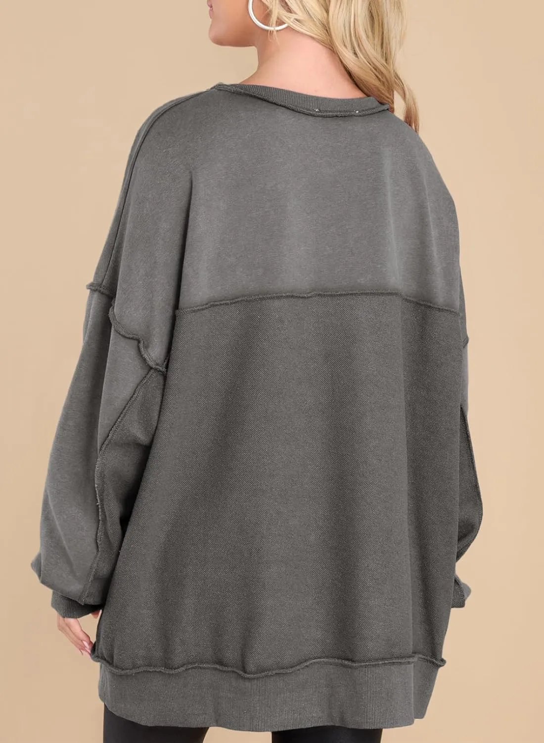 AlvaQ Women's Oversized Sweatshirt Casual Long Sleeve Button Henley Neck Pullover Tunic Tops Outfits
