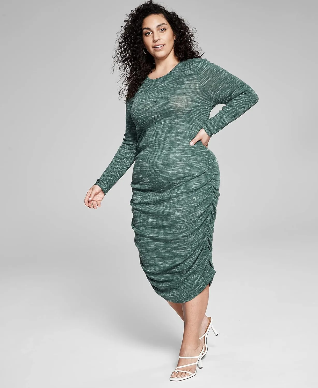 and Now This Women's Trendy Plus Size Space-Dyed Midi Dress