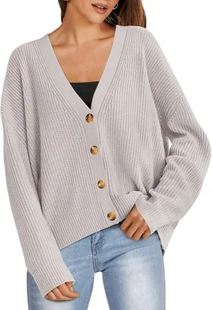 ANRABESS Women Cardigan Sweaters 2024 Fall Oversized Button Open Front Knit Lightweight Cardigans Fall Outfits Outerwear