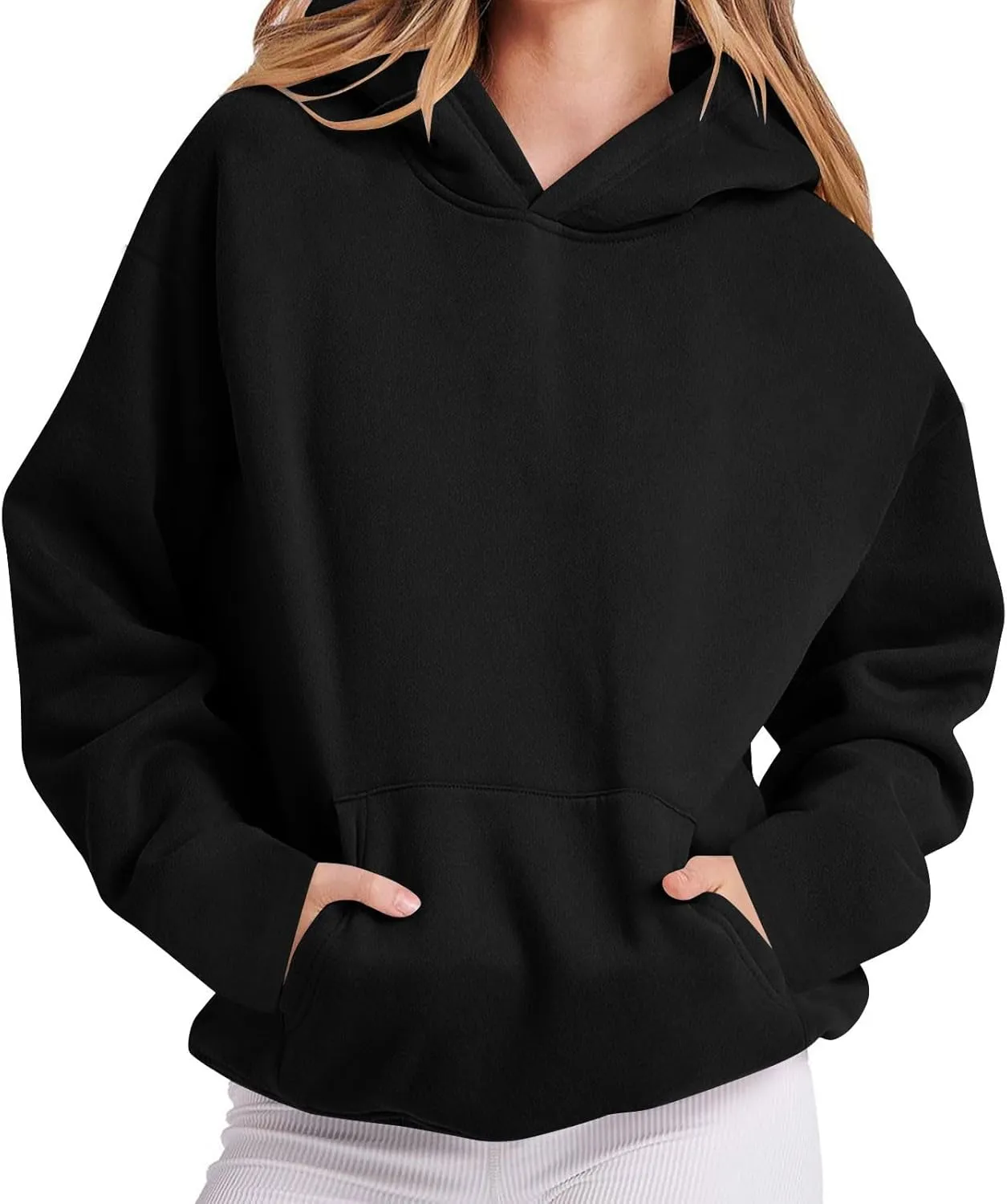 Basic Hoodies For Women Dressy Casual Loose Solid Hooded Sweatshirt With Pockets Fall Fashion Pullover Tops 2024