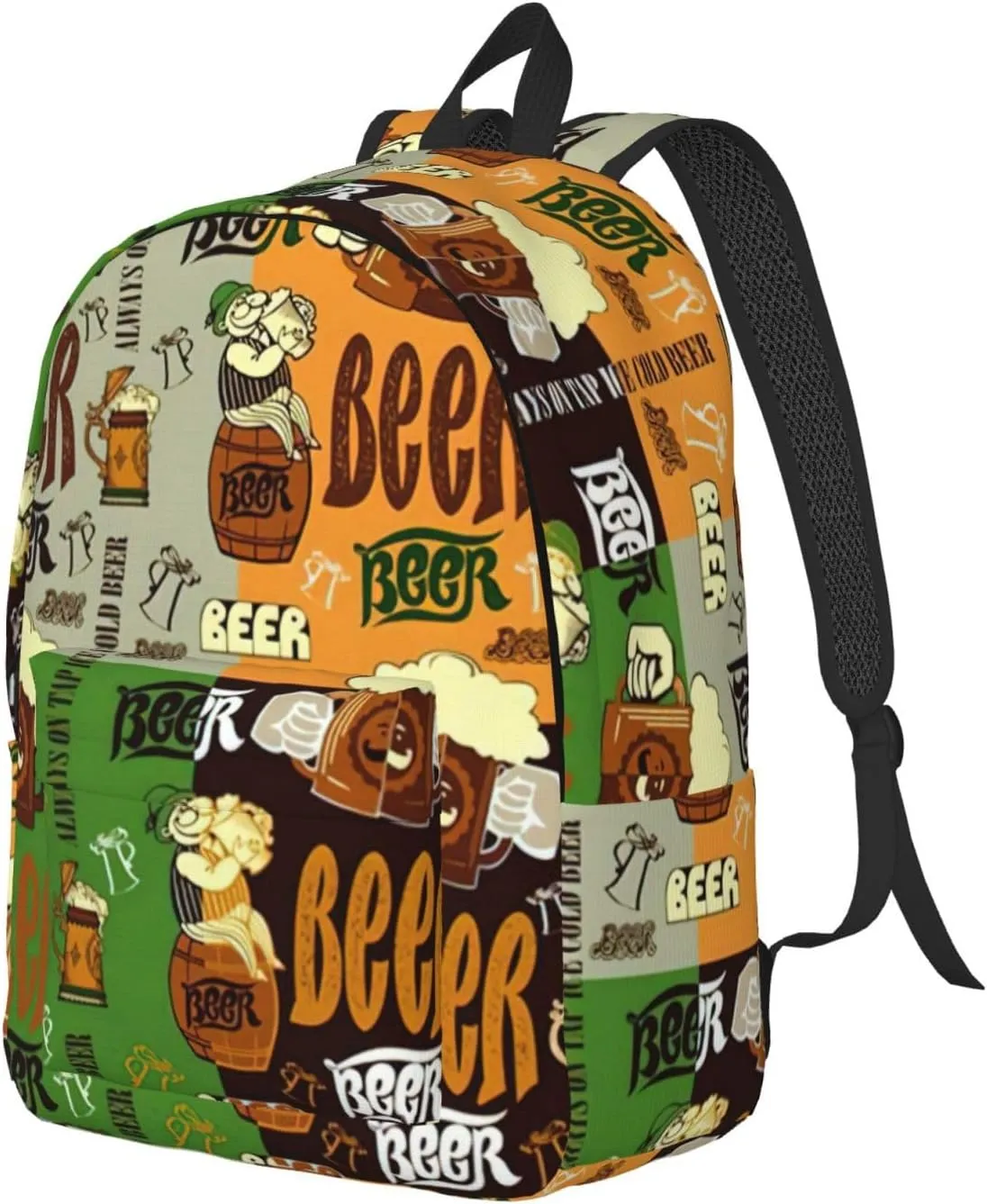 Beer Print Unisex Versatile Canvas Backpack Vintage Travel Hiking Carrying Laptops Rucksack