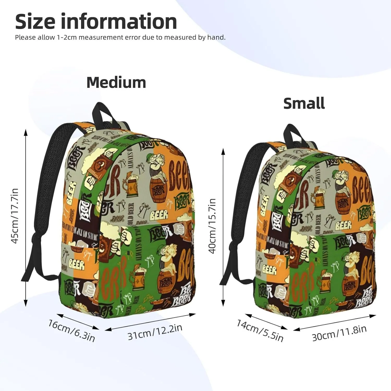 Beer Print Unisex Versatile Canvas Backpack Vintage Travel Hiking Carrying Laptops Rucksack