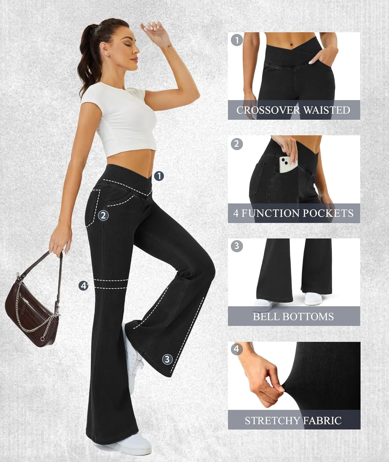Bell Bottom Jeans for Women Trendy High Waisted Crossover Stretchy Jeans Flare Leggings with Pockets Y2k Jeggings