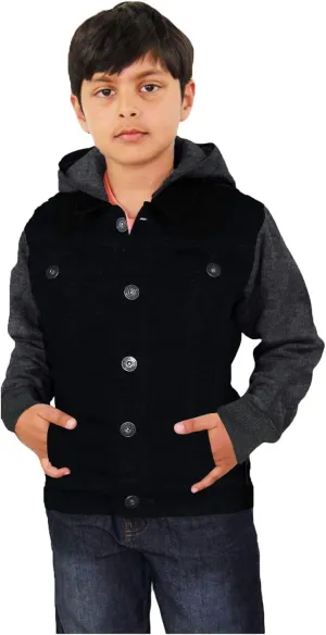 Boys Denim Jacket Long Sleeves Fleece Comfortable Button Closure Hooded Jackets Coat For Every Party Age 2-14