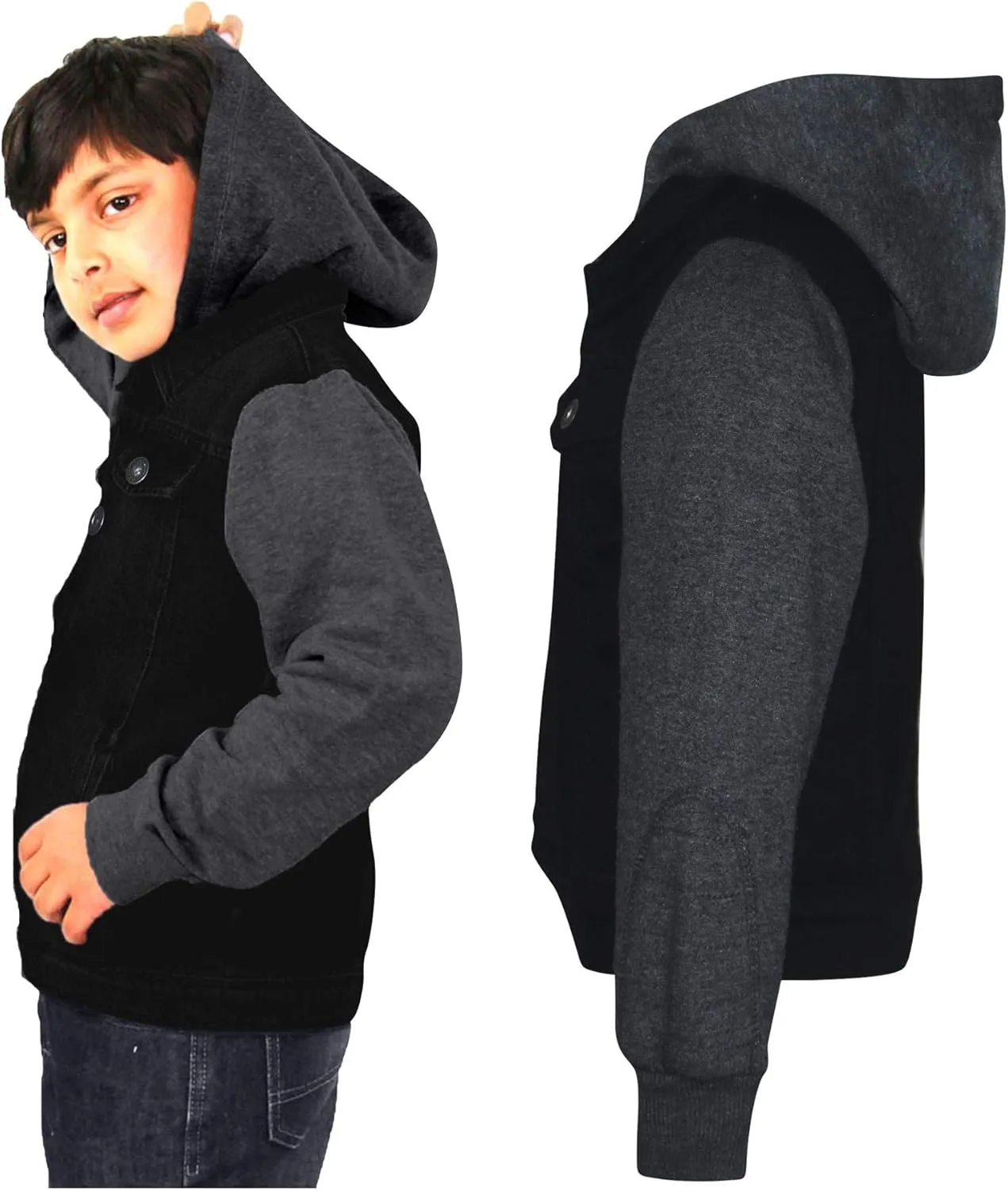 Boys Denim Jacket Long Sleeves Fleece Comfortable Button Closure Hooded Jackets Coat For Every Party Age 2-14