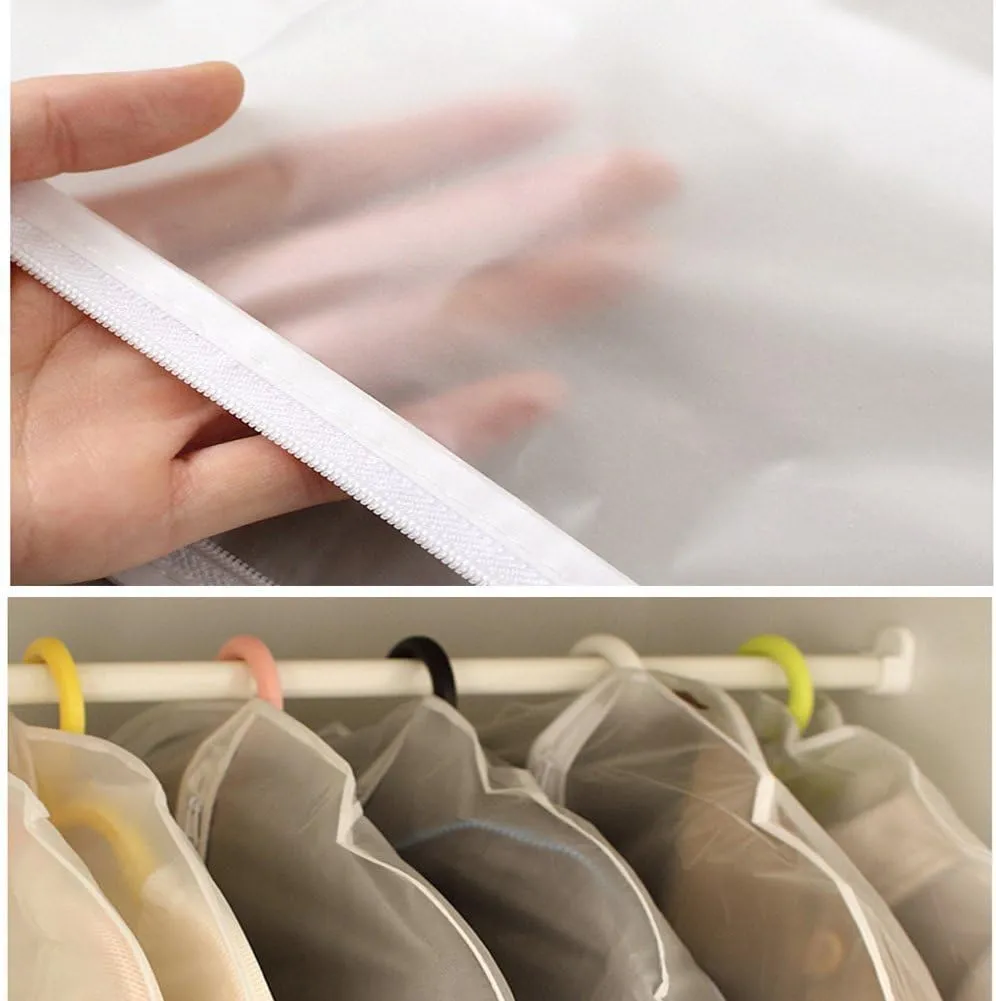 Bringsine Hanging Garment Bag Lightweight Clear Full Zipper Suit PEVA Moth-Proof Breathable Dust Cover for Closet Clothes Storage See-Through Travel Organizer Dress Pack of 5 (60 x 80CM)