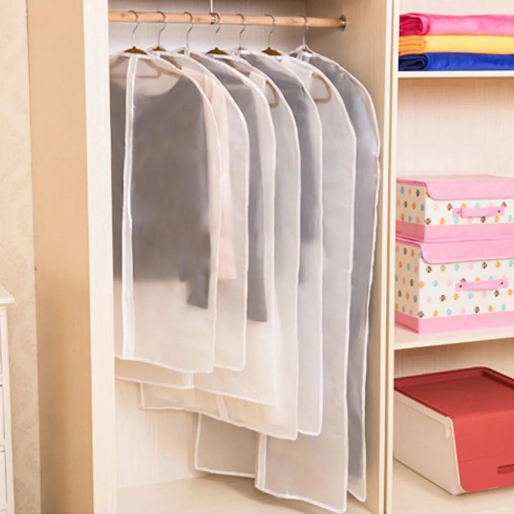 Bringsine Hanging Garment Bag Lightweight Clear Full Zipper Suit PEVA Moth-Proof Breathable Dust Cover for Closet Clothes Storage See-Through Travel Organizer Dress Pack of 5 (60 x 80CM)