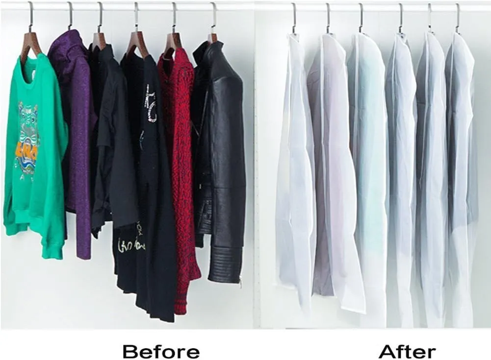 Bringsine Hanging Garment Bag Lightweight Clear Full Zipper Suit PEVA Moth-Proof Breathable Dust Cover for Closet Clothes Storage See-Through Travel Organizer Dress Pack of 5 (60 x 80CM)