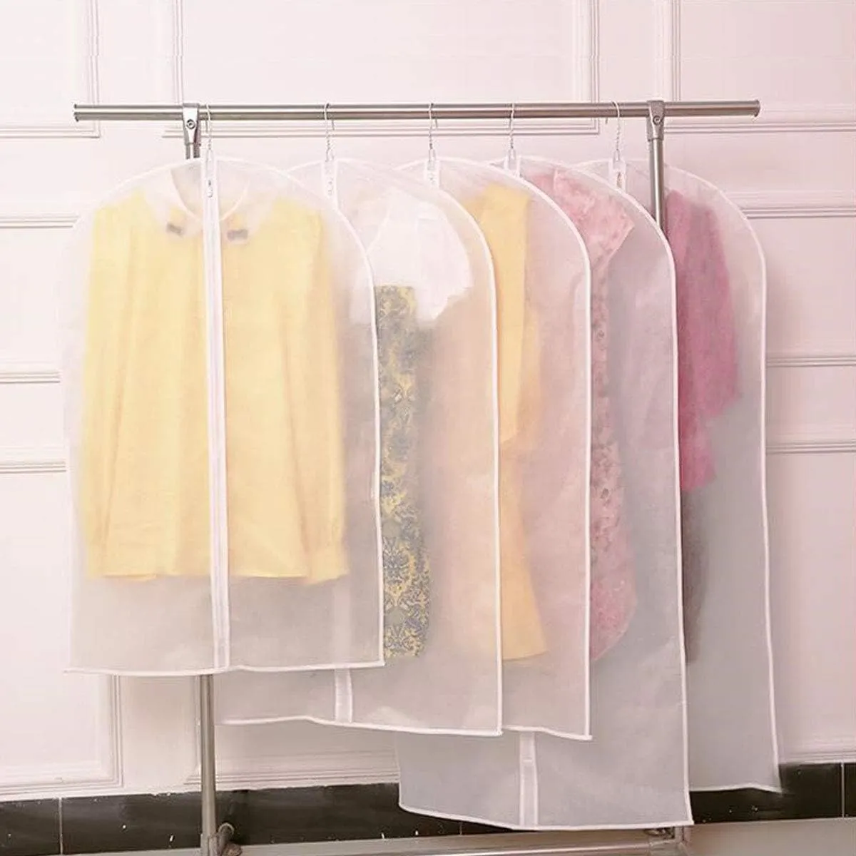 Bringsine Hanging Garment Bag Lightweight Clear Full Zipper Suit PEVA Moth-Proof Breathable Dust Cover for Closet Clothes Storage See-Through Travel Organizer Dress Pack of 5 (60 x 80CM)