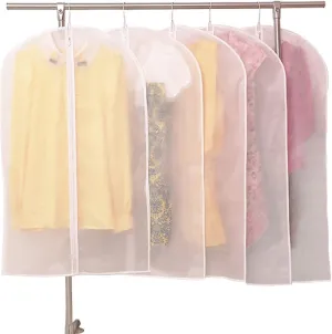 Bringsine Hanging Garment Bag Lightweight Clear Full Zipper Suit PEVA Moth-Proof Breathable Dust Cover for Closet Clothes Storage See-Through Travel Organizer Dress Pack of 5 (60 x 80CM)