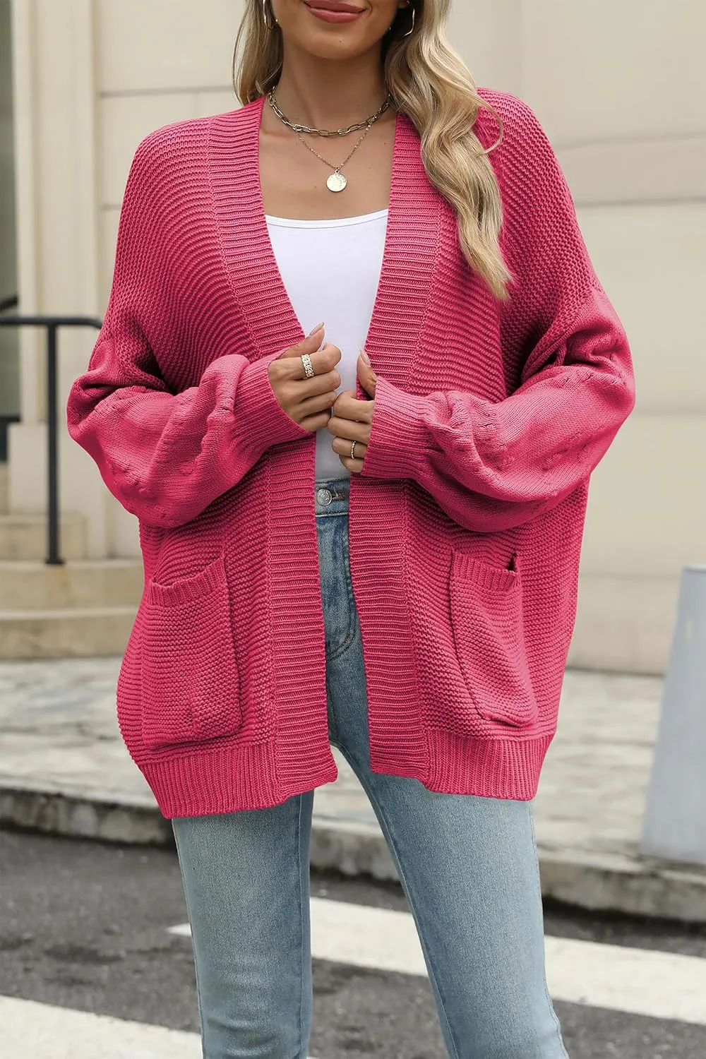 Cakulo Womens 2024 Oversized Chunky Cardigan Sweaters Fall Fashion Open Front Knit Long Sleeve Pockets Cardigans
