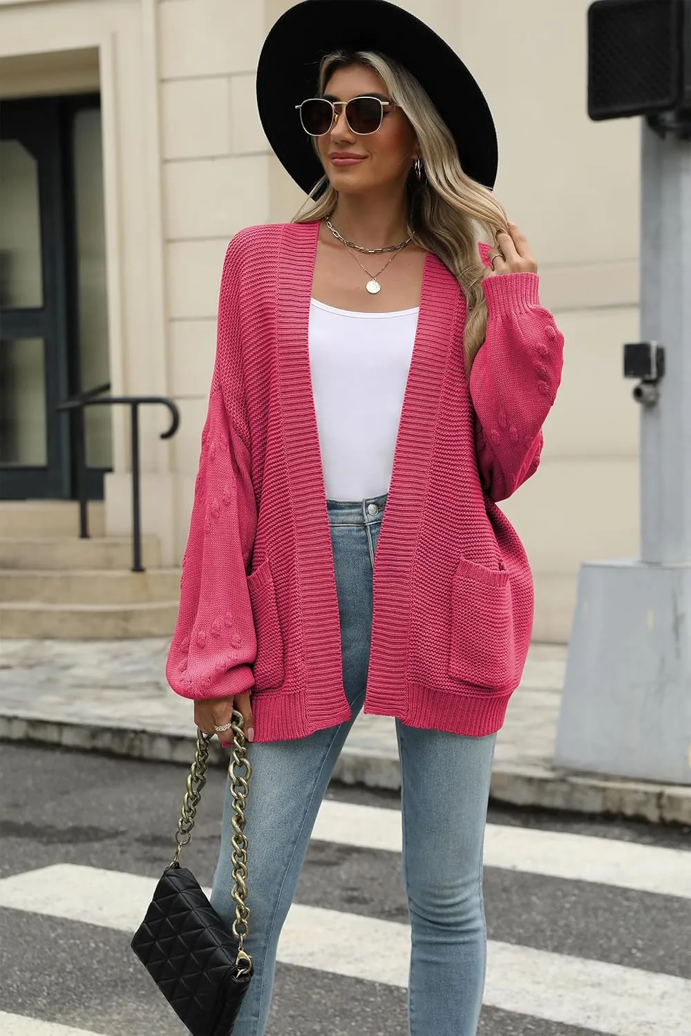 Cakulo Womens 2024 Oversized Chunky Cardigan Sweaters Fall Fashion Open Front Knit Long Sleeve Pockets Cardigans