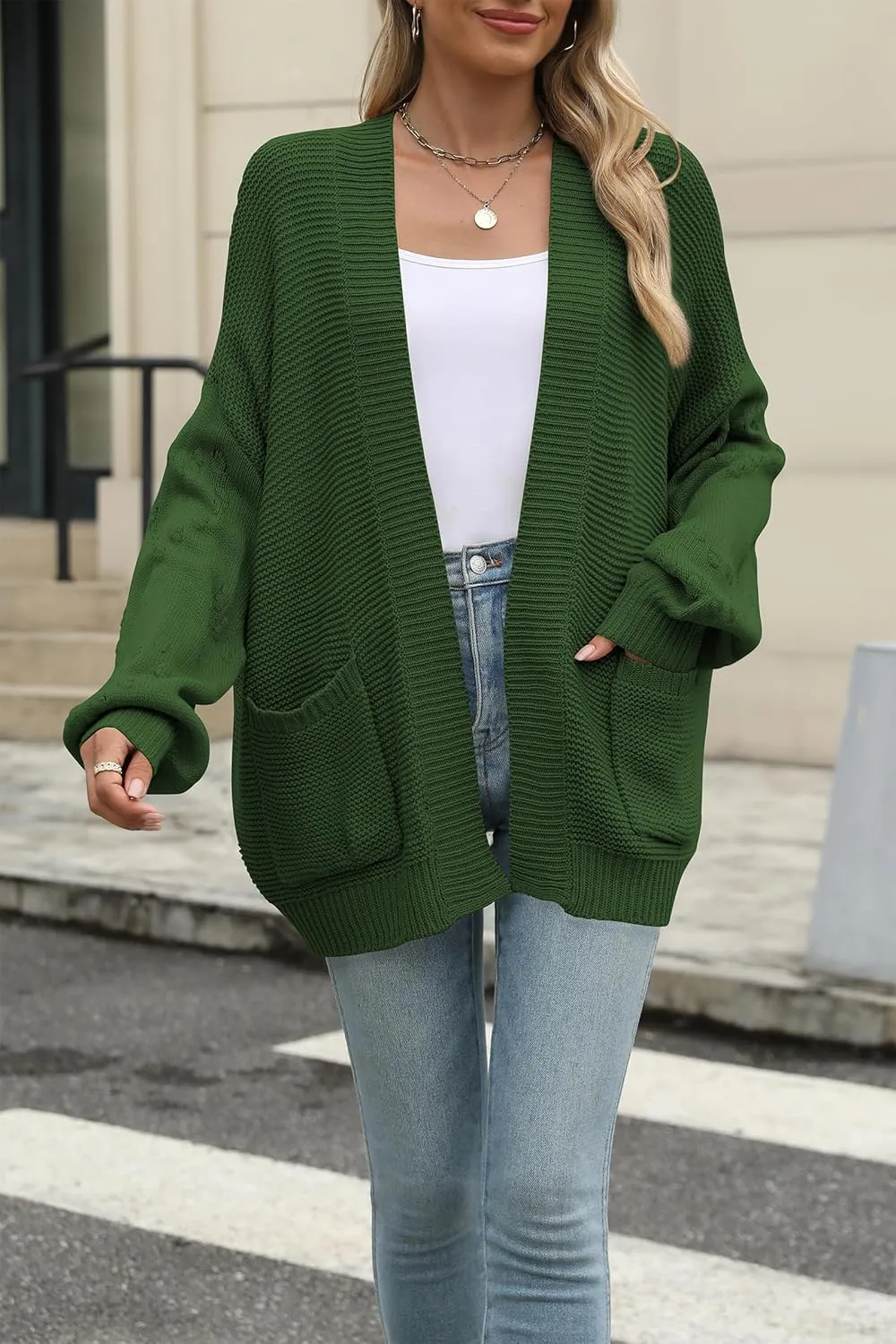 Cakulo Womens 2024 Oversized Chunky Cardigan Sweaters Fall Fashion Open Front Knit Long Sleeve Pockets Cardigans