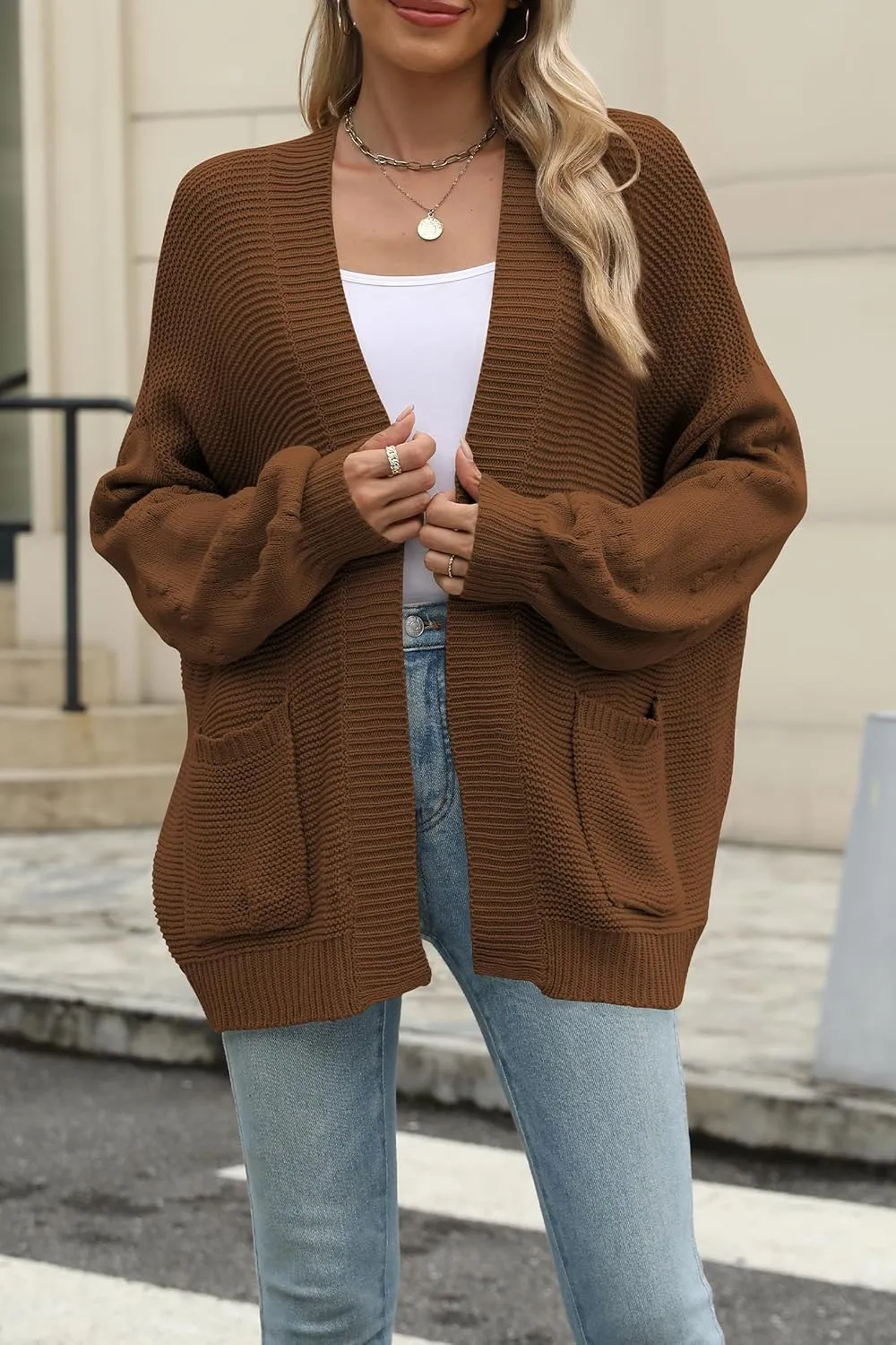 Cakulo Womens 2024 Oversized Chunky Cardigan Sweaters Fall Fashion Open Front Knit Long Sleeve Pockets Cardigans