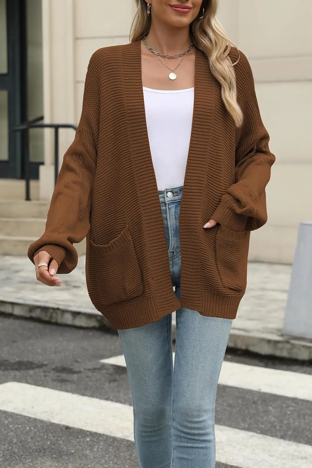 Cakulo Womens 2024 Oversized Chunky Cardigan Sweaters Fall Fashion Open Front Knit Long Sleeve Pockets Cardigans