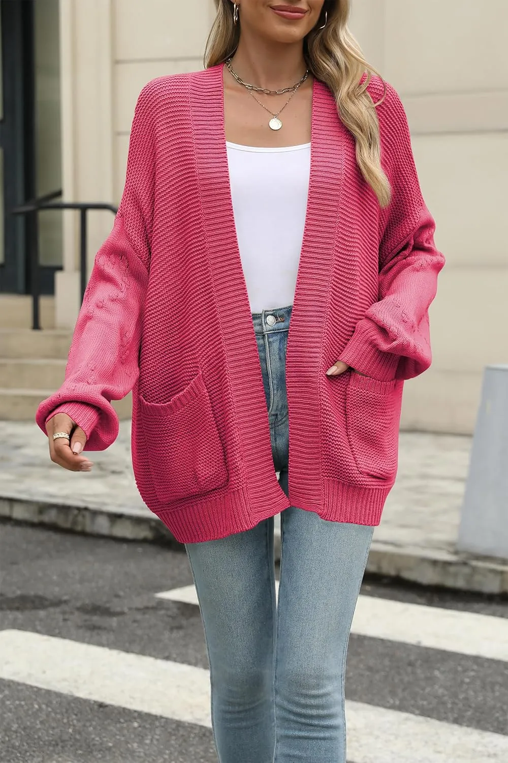 Cakulo Womens 2024 Oversized Chunky Cardigan Sweaters Fall Fashion Open Front Knit Long Sleeve Pockets Cardigans