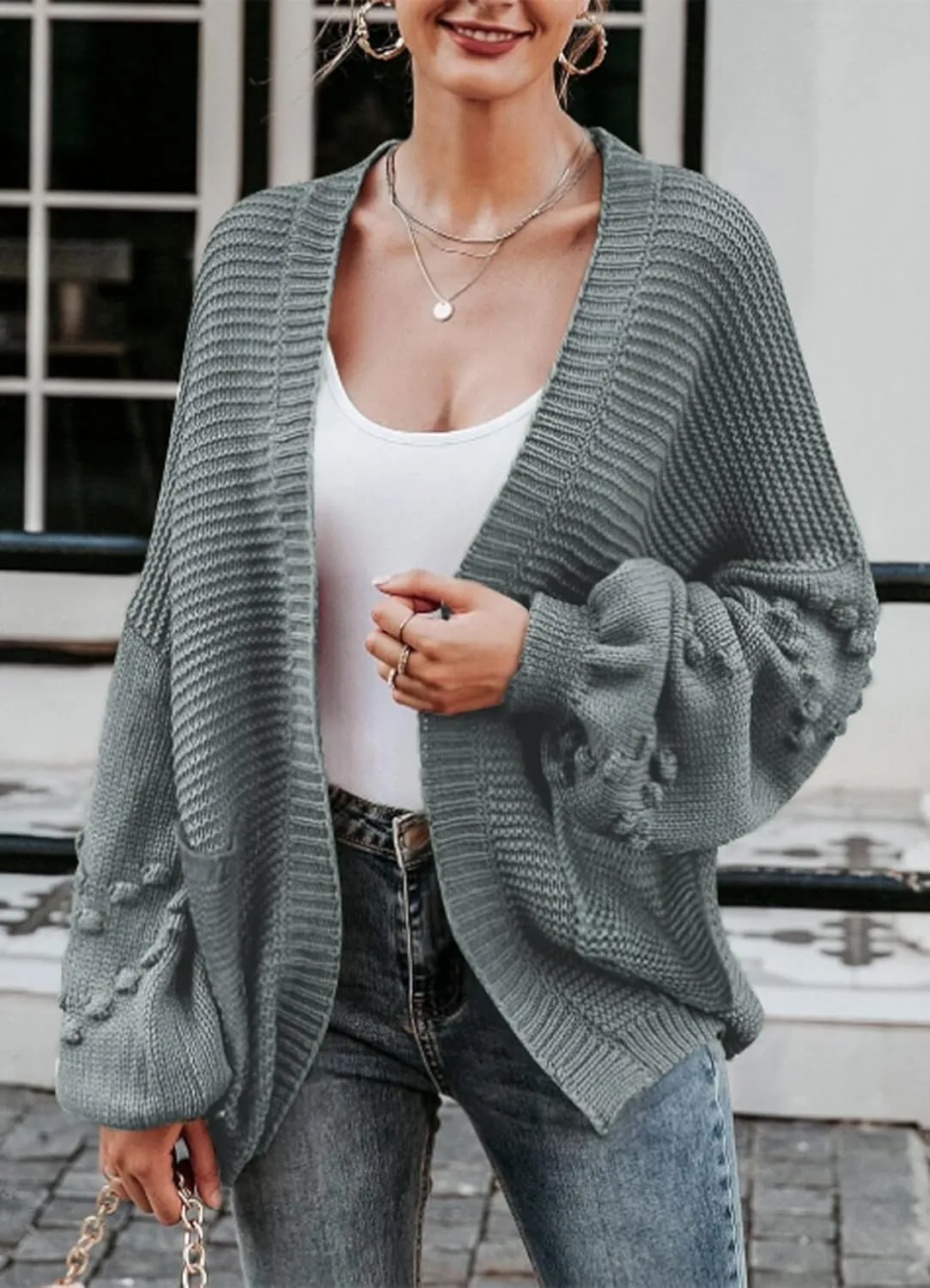 Cakulo Womens 2024 Oversized Chunky Cardigan Sweaters Fall Fashion Open Front Knit Long Sleeve Pockets Cardigans