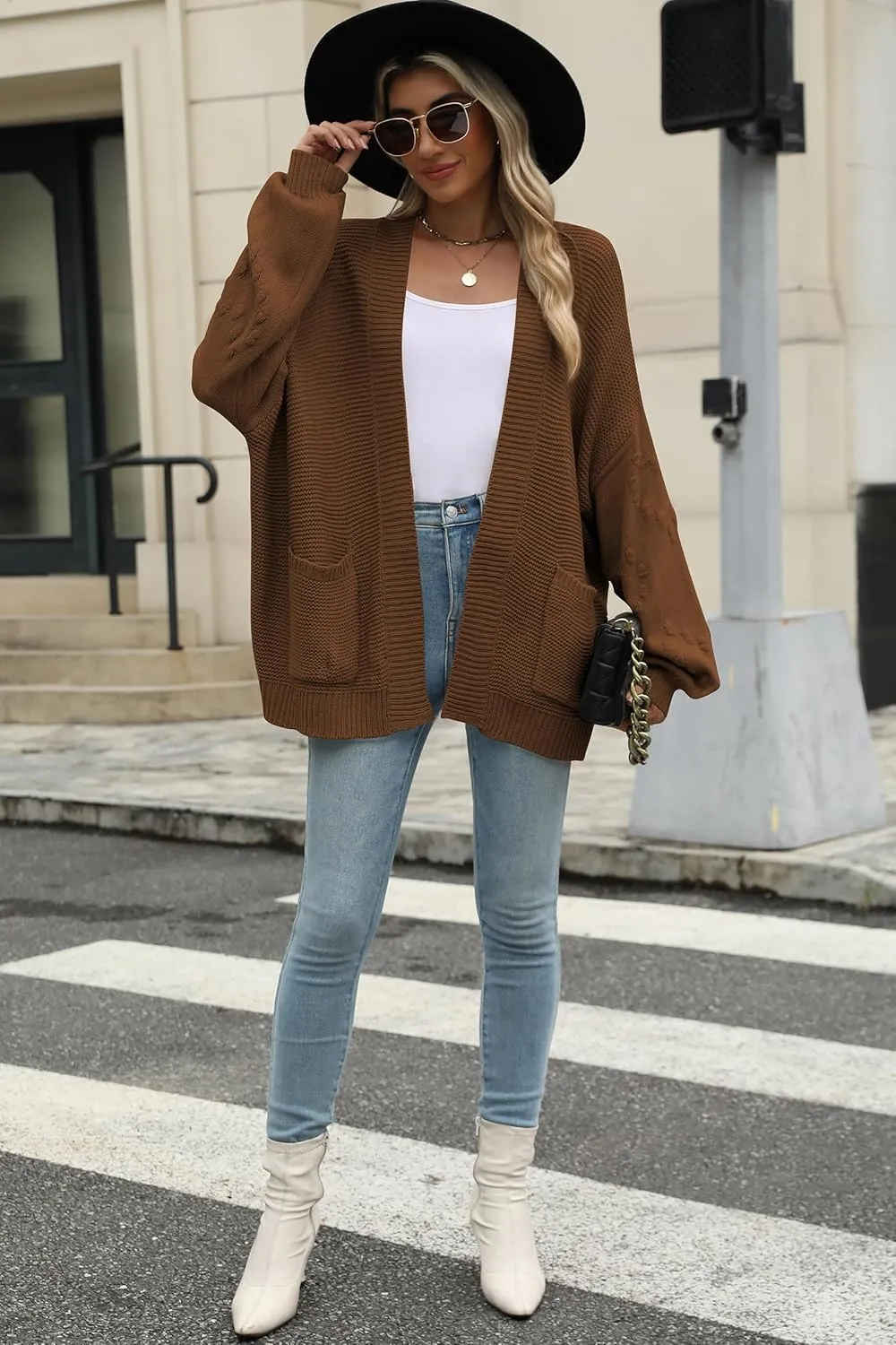 Cakulo Womens 2024 Oversized Chunky Cardigan Sweaters Fall Fashion Open Front Knit Long Sleeve Pockets Cardigans