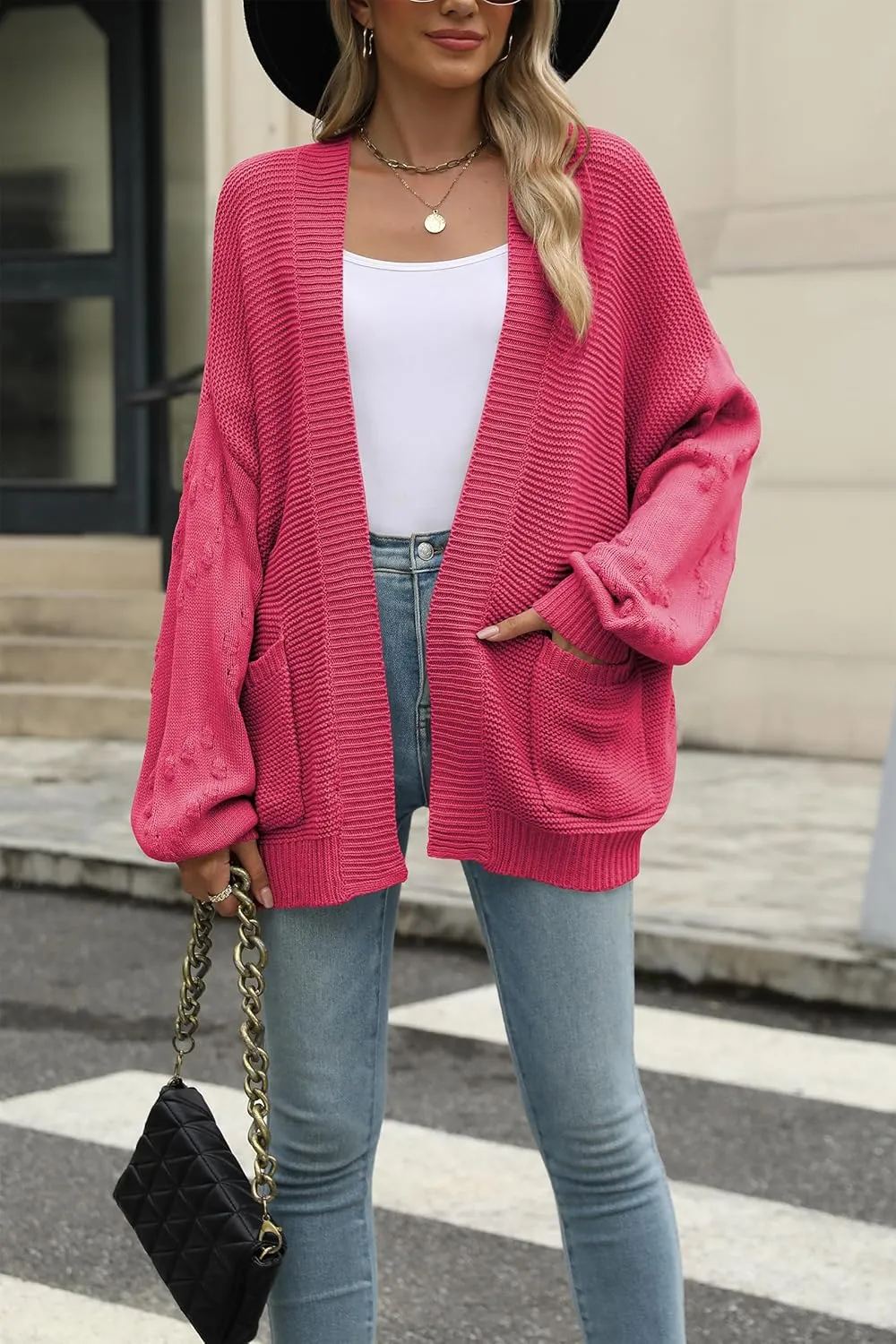 Cakulo Womens 2024 Oversized Chunky Cardigan Sweaters Fall Fashion Open Front Knit Long Sleeve Pockets Cardigans
