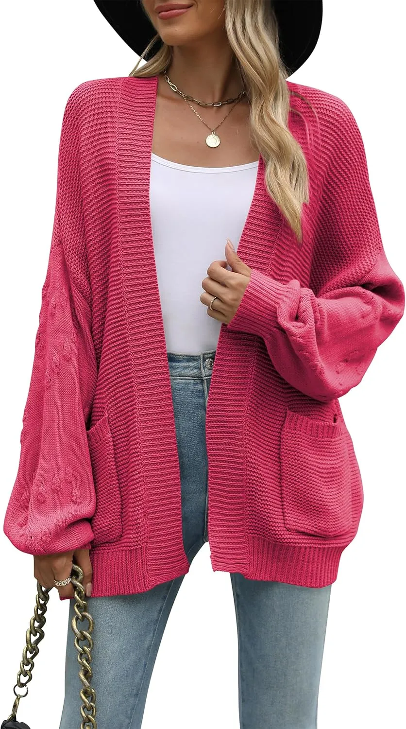 Cakulo Womens 2024 Oversized Chunky Cardigan Sweaters Fall Fashion Open Front Knit Long Sleeve Pockets Cardigans
