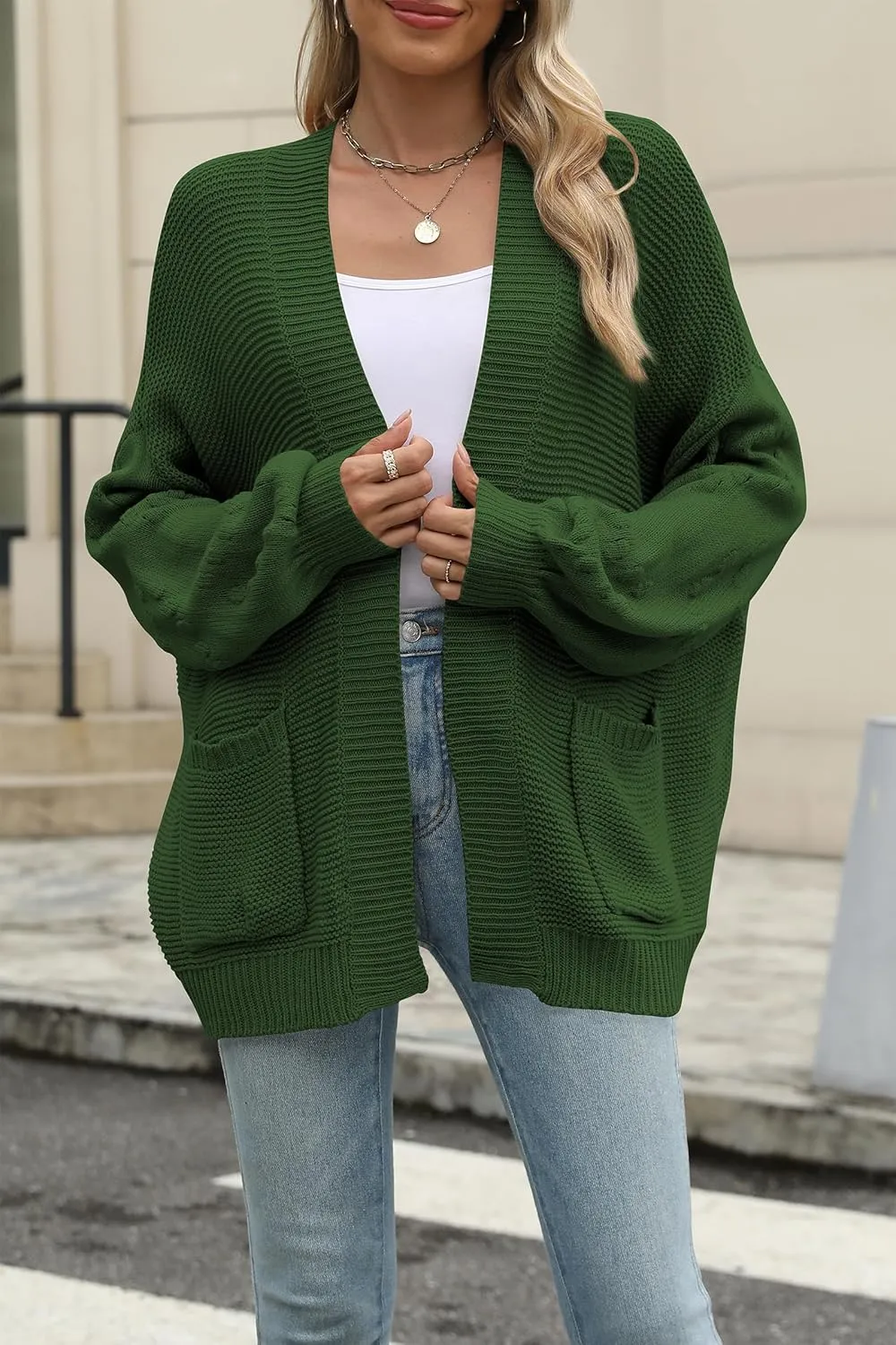 Cakulo Womens 2024 Oversized Chunky Cardigan Sweaters Fall Fashion Open Front Knit Long Sleeve Pockets Cardigans