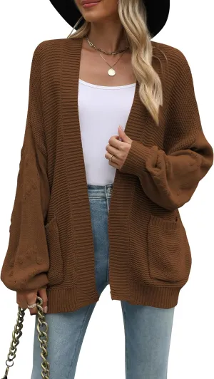 Cakulo Womens 2024 Oversized Chunky Cardigan Sweaters Fall Fashion Open Front Knit Long Sleeve Pockets Cardigans