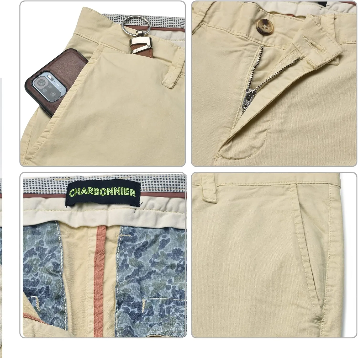 CHARBONNIER Mens Slim fit Chinos Pants, Flat Front Design and Back Buttoned Pockets, Comfortable Mens Pants for Casual wear
