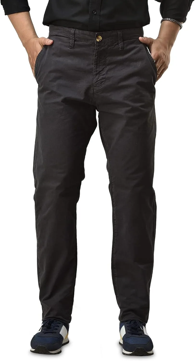 CHARBONNIER Mens Slim fit Chinos Pants, Flat Front Design and Back Buttoned Pockets, Comfortable Mens Pants for Casual wear