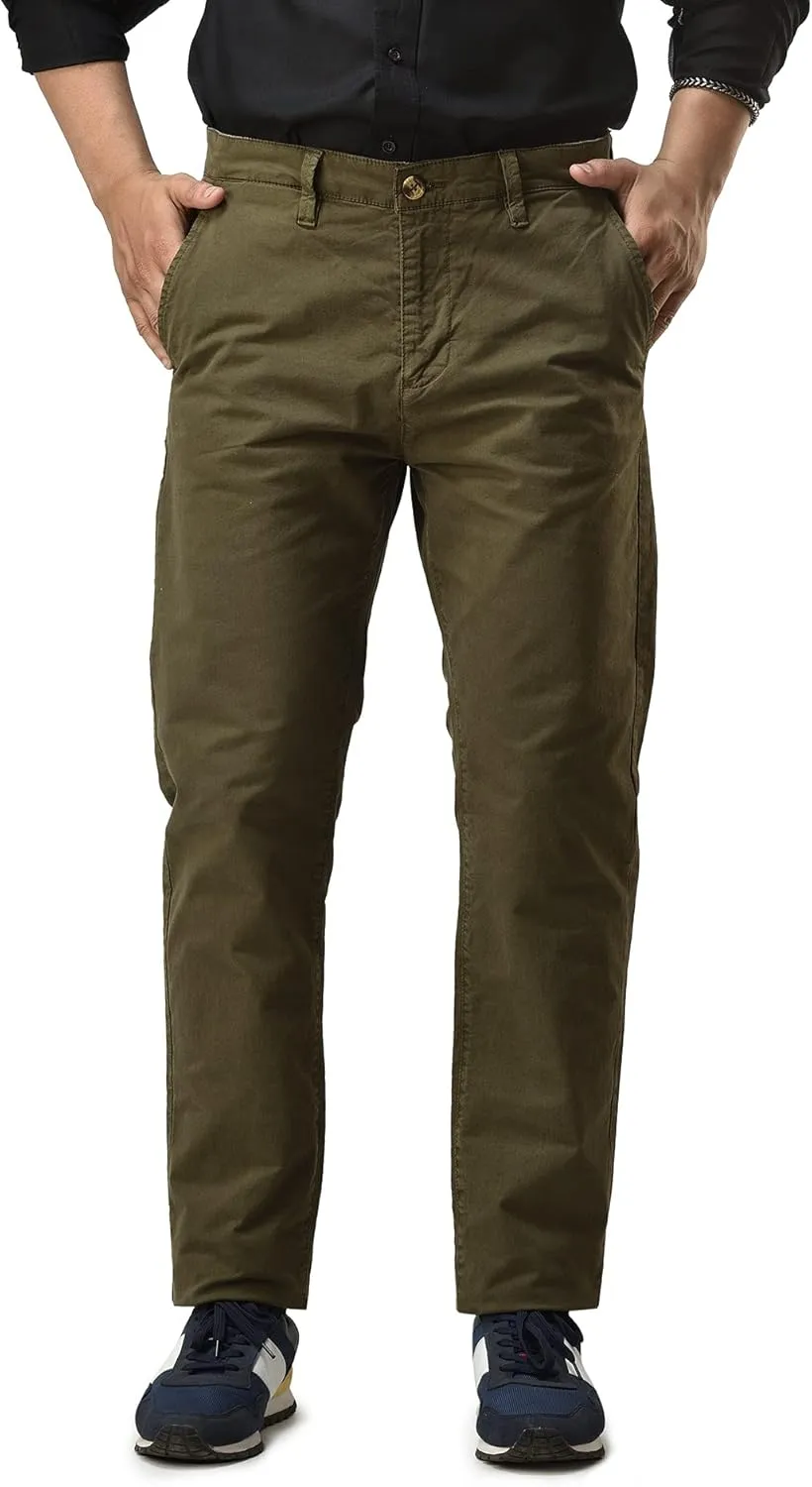 CHARBONNIER Mens Slim fit Chinos Pants, Flat Front Design and Back Buttoned Pockets, Comfortable Mens Pants for Casual wear