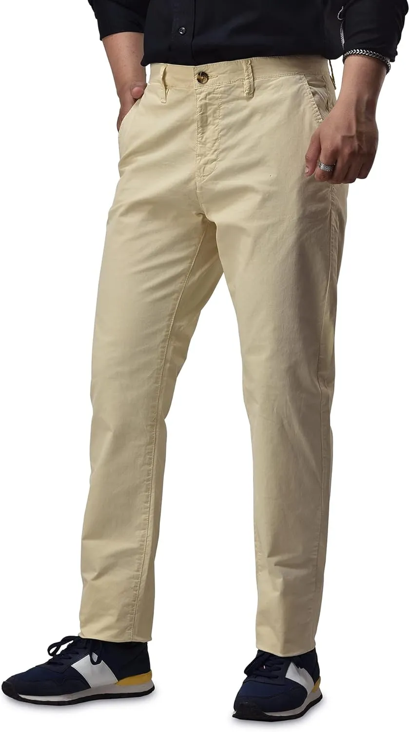 CHARBONNIER Mens Slim fit Chinos Pants, Flat Front Design and Back Buttoned Pockets, Comfortable Mens Pants for Casual wear
