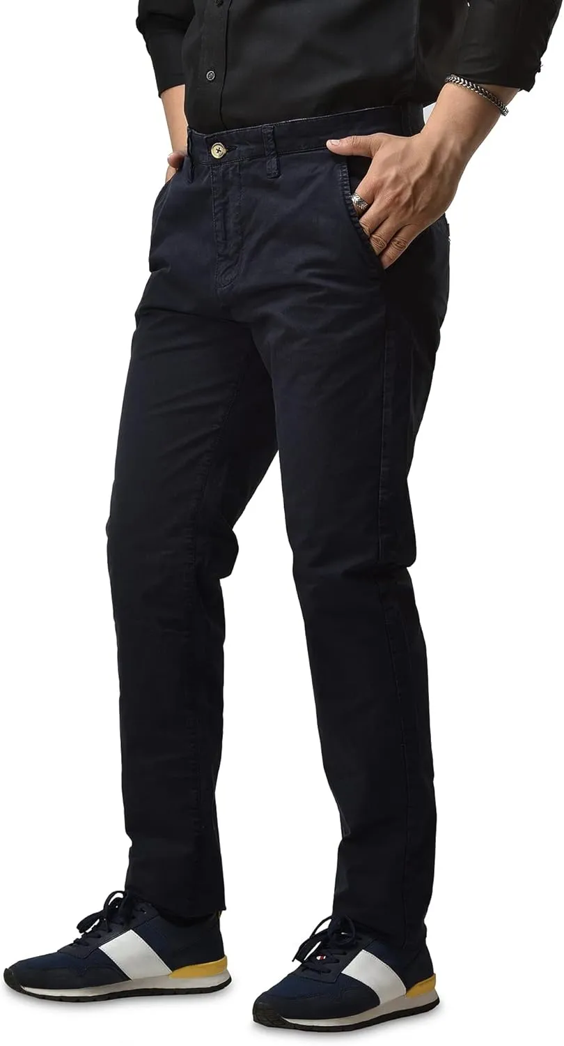 CHARBONNIER Mens Slim fit Chinos Pants, Flat Front Design and Back Buttoned Pockets, Comfortable Mens Pants for Casual wear