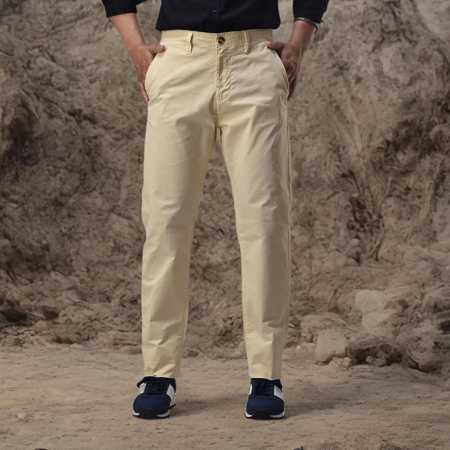 CHARBONNIER Mens Slim fit Chinos Pants, Flat Front Design and Back Buttoned Pockets, Comfortable Mens Pants for Casual wear