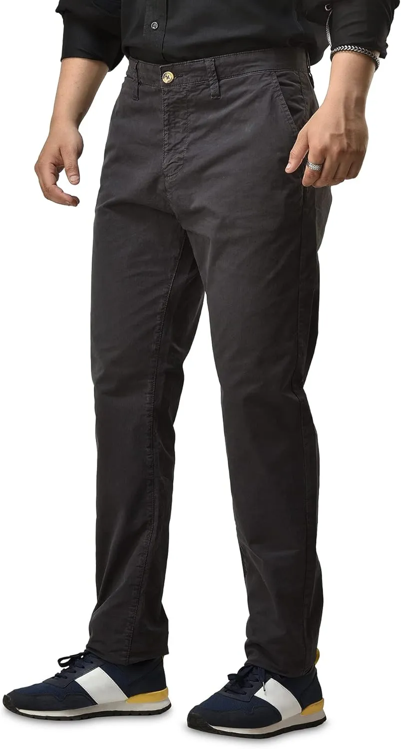 CHARBONNIER Mens Slim fit Chinos Pants, Flat Front Design and Back Buttoned Pockets, Comfortable Mens Pants for Casual wear
