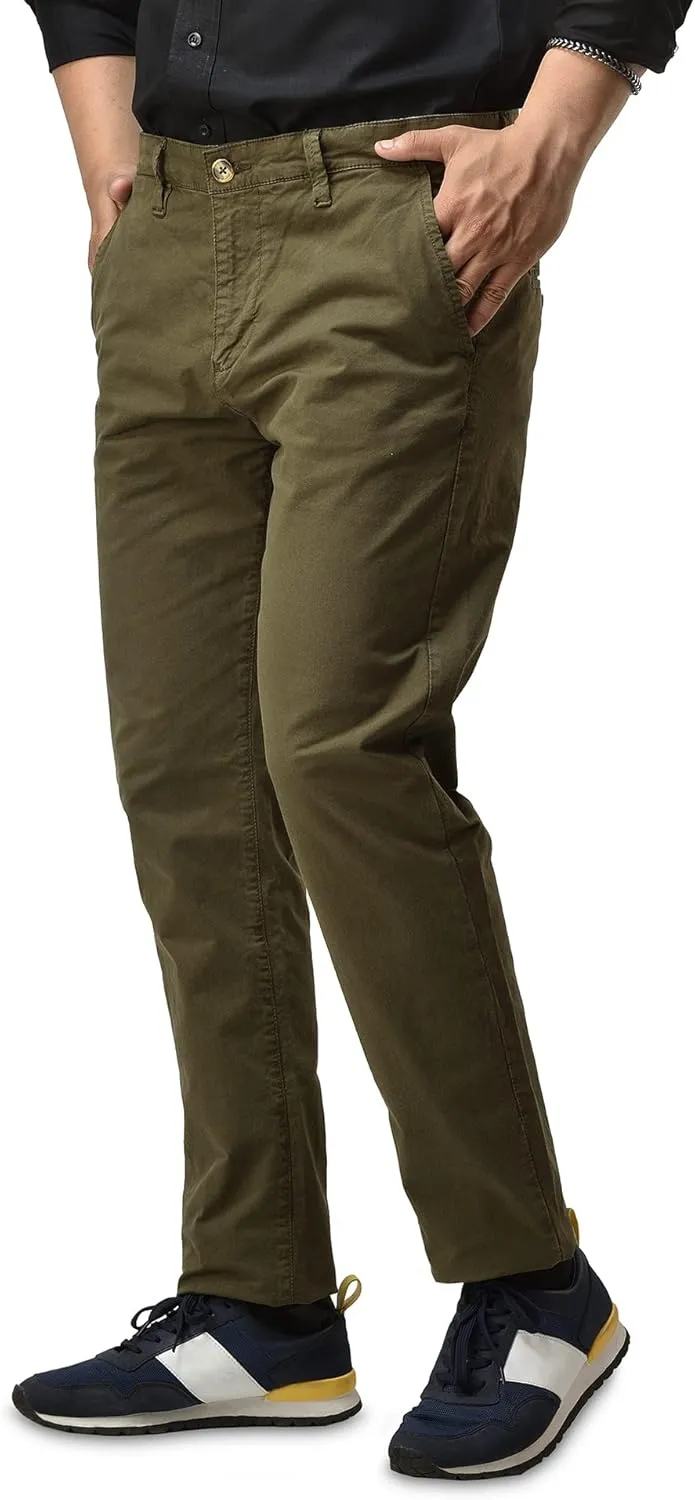 CHARBONNIER Mens Slim fit Chinos Pants, Flat Front Design and Back Buttoned Pockets, Comfortable Mens Pants for Casual wear
